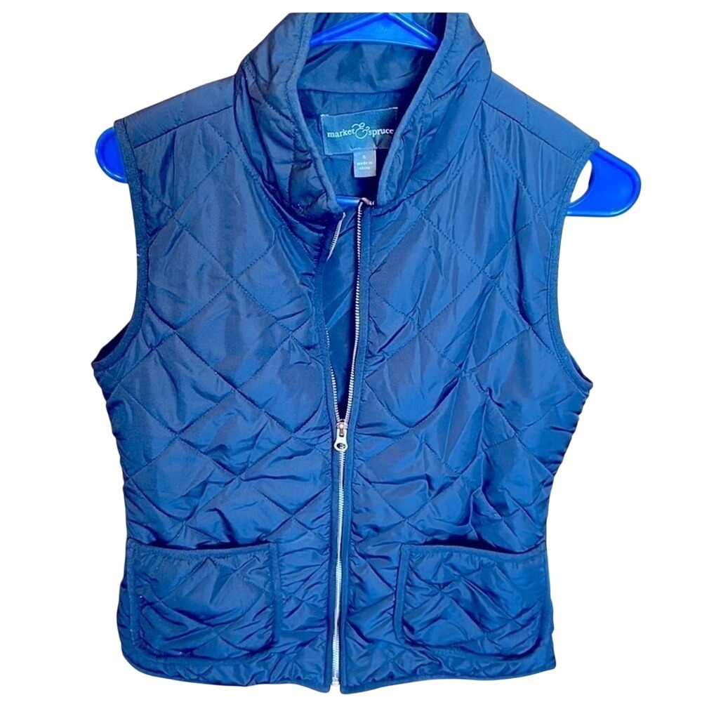 Market & Spruce Kids Navy Blue Quilted Puffer Vest Full Zip Size S